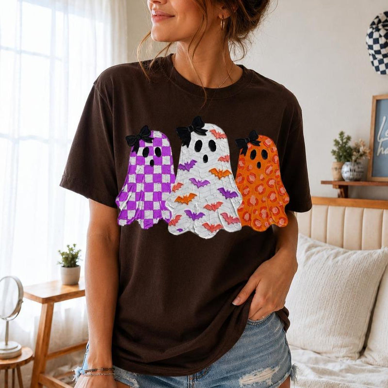 Halloween Ghost Sweatshirt Cute Three Ghosts Spooky Season Women Coquette Design