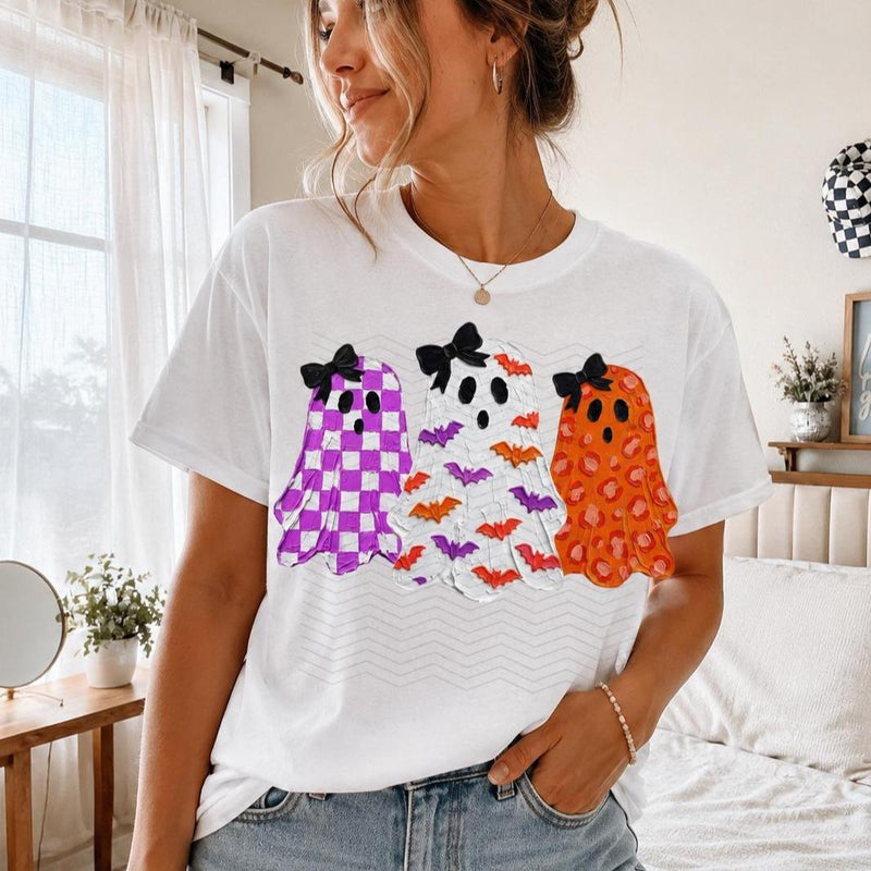 Halloween Ghost Sweatshirt Cute Three Ghosts Spooky Season Women Coquette Design
