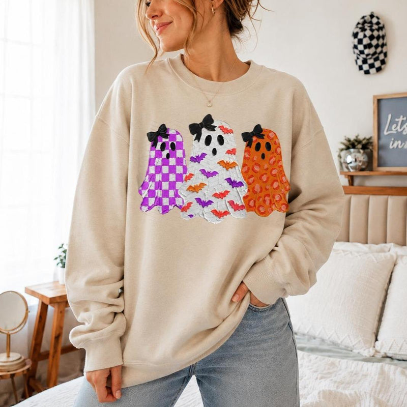 Halloween Ghost Sweatshirt Cute Three Ghosts Spooky Season Women Coquette Design