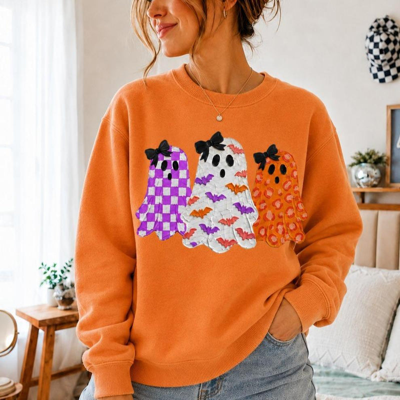 Halloween Ghost Sweatshirt Cute Three Ghosts Spooky Season Women Coquette Design