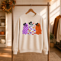Halloween Ghost T-Shirt & Sweatshirt for Women Cute Three Ghost Spooky Season Fall Graphic Tee
