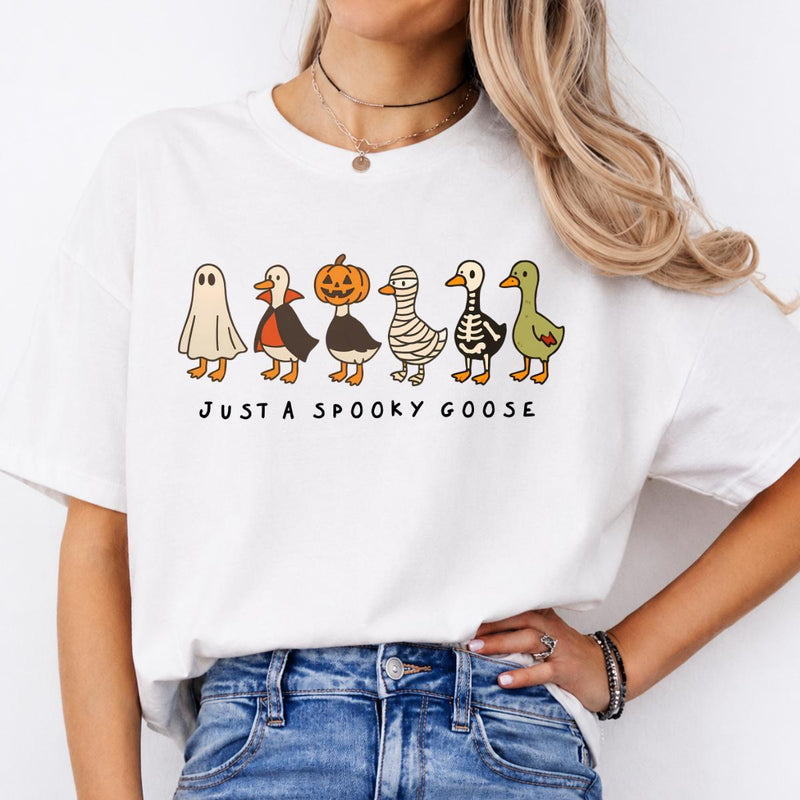 Halloween Goose Just A Spooky Goose Sweatshirt and T-Shirt Spooky Season Women Cute Graphic