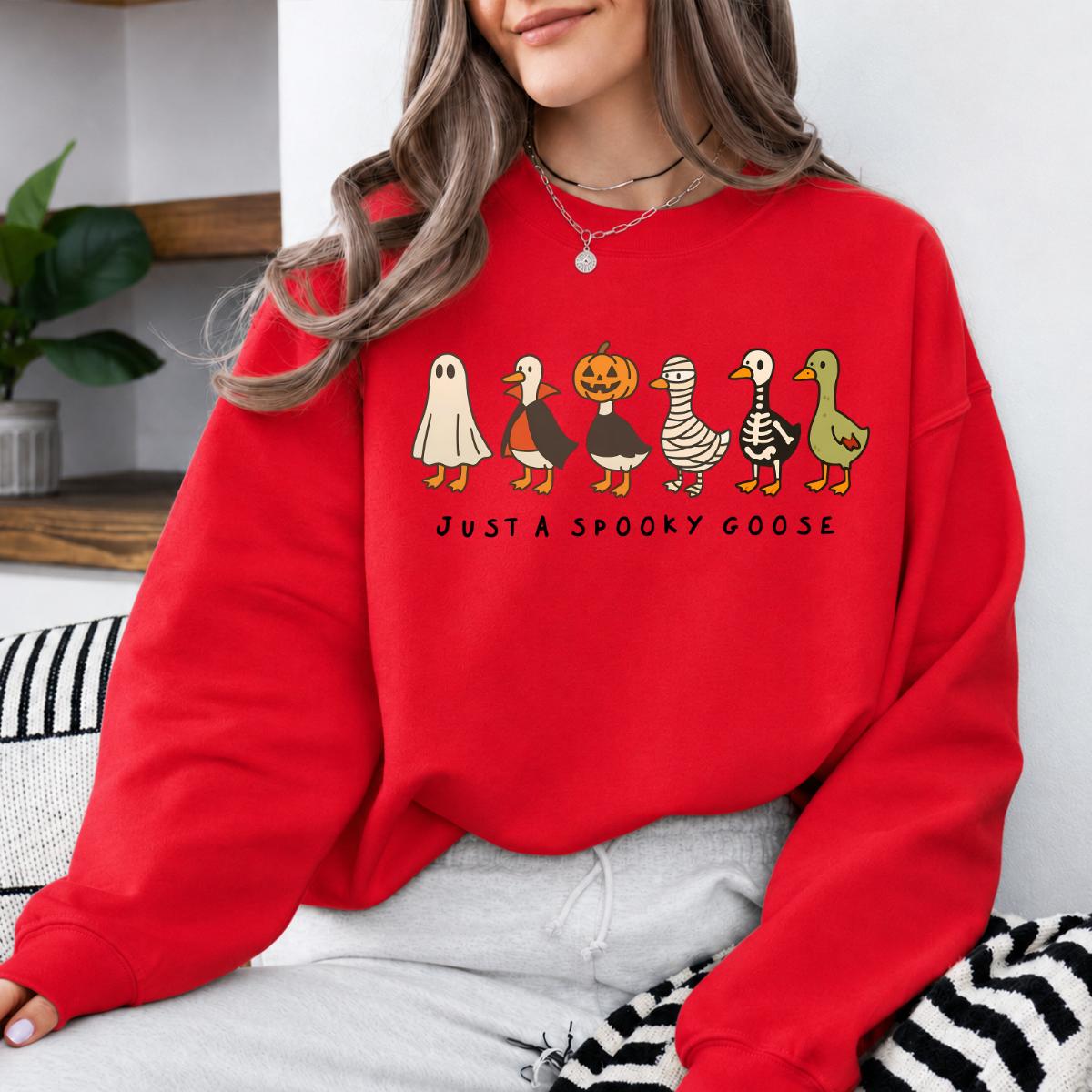 Halloween Goose Just A Spooky Goose Sweatshirt and T-Shirt Spooky Season Women Cute Graphic