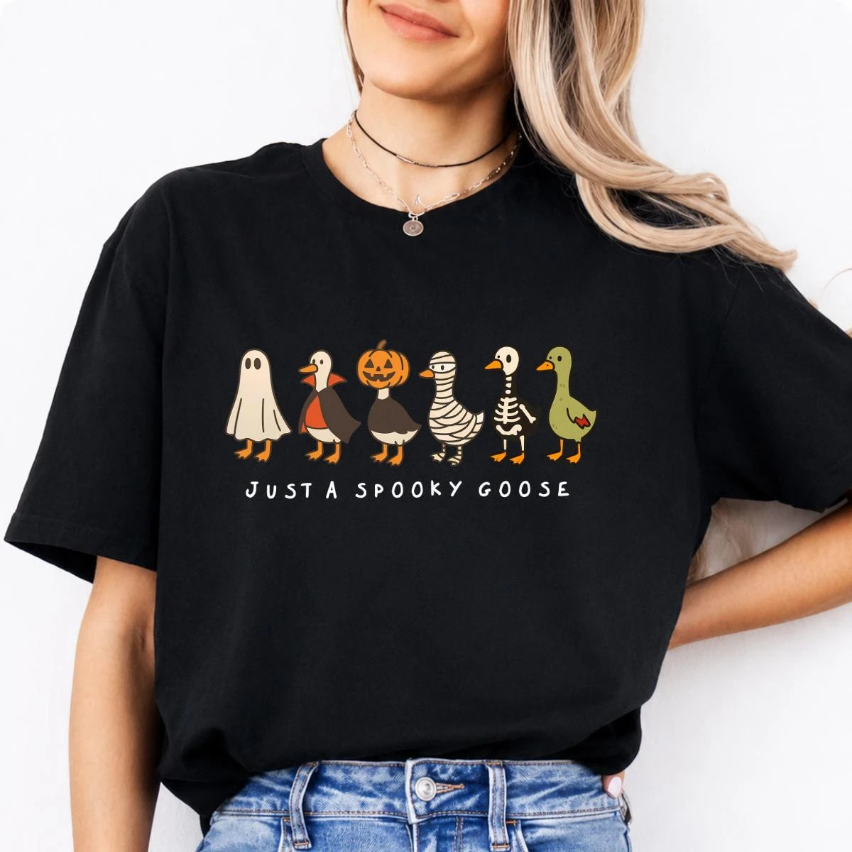 Halloween Goose Just A Spooky Goose Sweatshirt and T-Shirt Spooky Season Women Cute Graphic