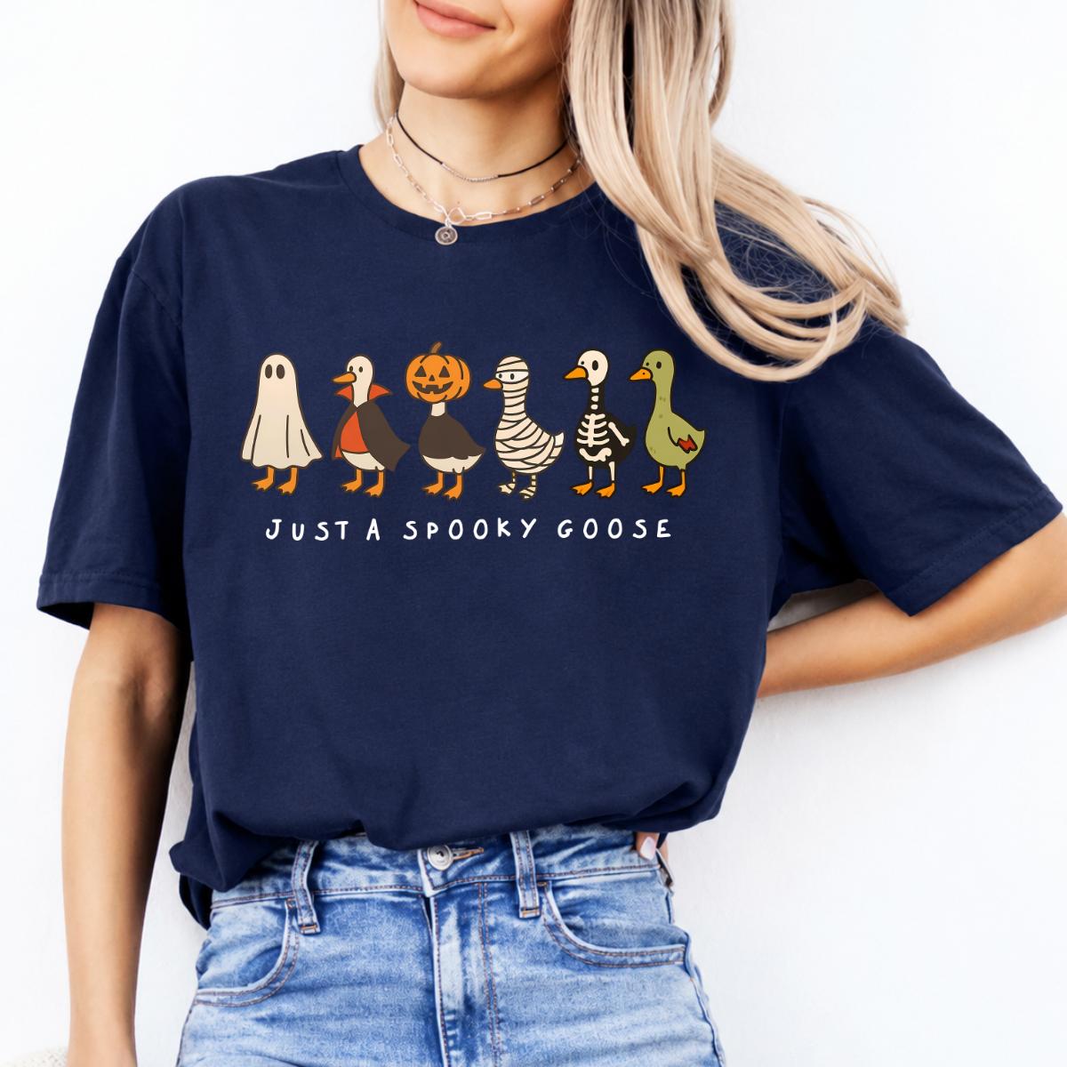 Halloween Goose Just A Spooky Goose Sweatshirt and T-Shirt Spooky Season Women Cute Graphic