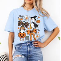 Halloween Goose T-Shirt Cute Witch and Pumpkin Geese Fall Spooky Season Women Coquette Graphic Top