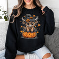 Halloween Highland Cow Sweatshirt Cute Pumpkin Western Design - giftcuztom.com