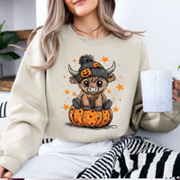 Halloween Highland Cow Sweatshirt Cute Pumpkin Western Design