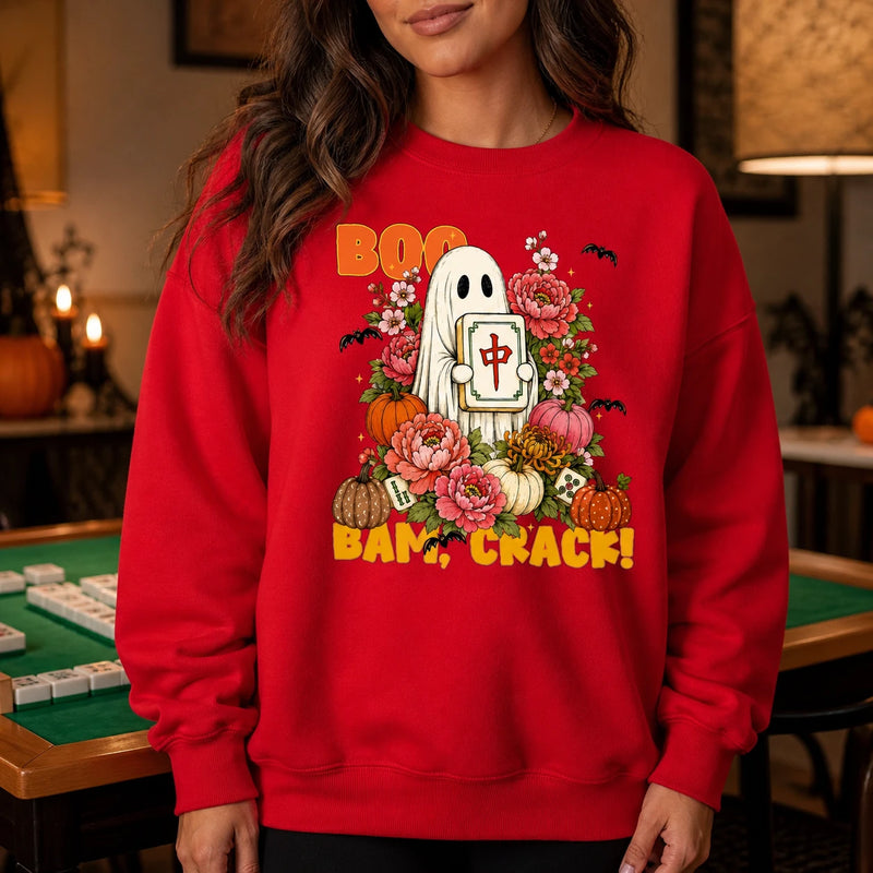 Halloween Mahjong Boo Bam Crack Ghost Game Night Sweatshirt for Women