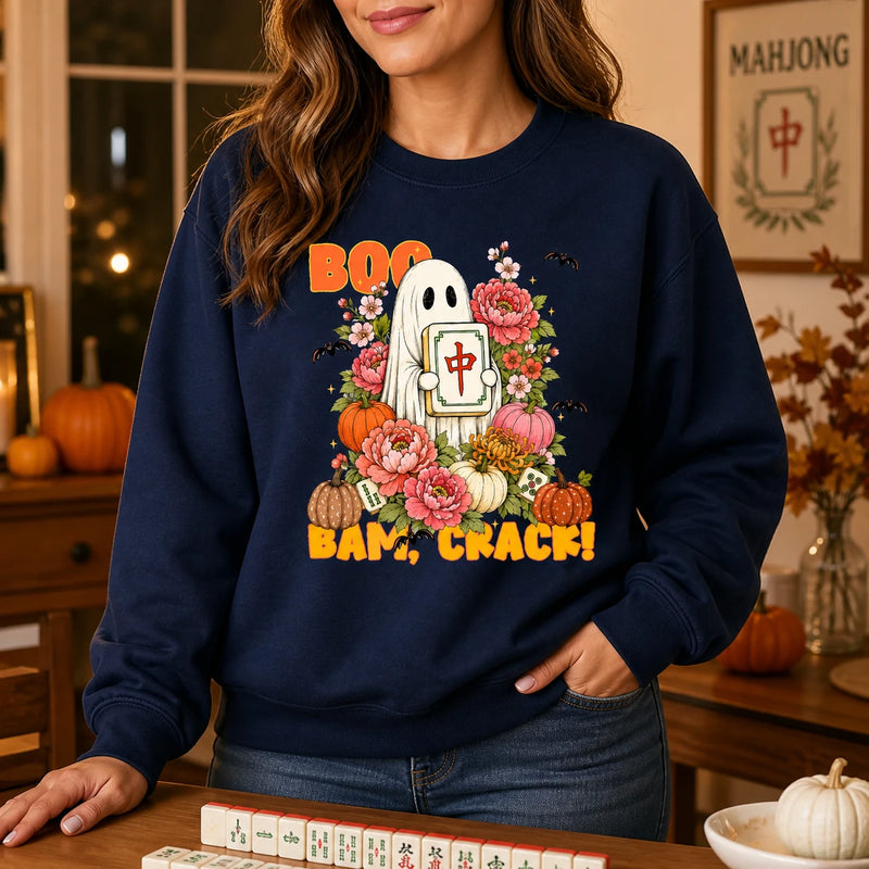 Halloween Mahjong Boo Bam Crack Ghost Game Night Sweatshirt for Women