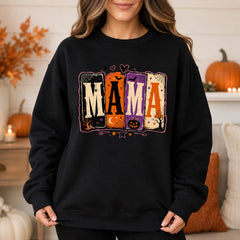 Halloween Mama Crewneck Sweatshirt, Vintage Spooky Mom Pumpkin Graphic