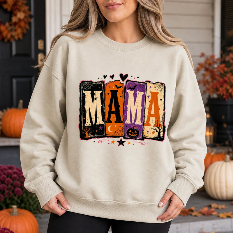 Halloween Mama Crewneck Sweatshirt, Vintage Spooky Mom Pumpkin Graphic