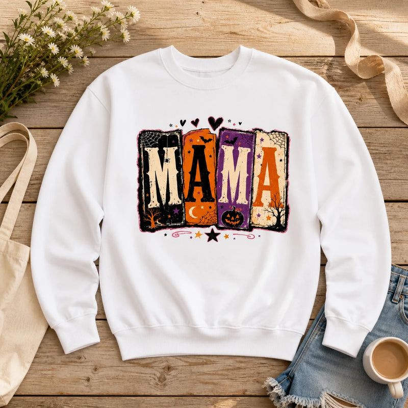 Halloween Mama Crewneck Sweatshirt, Vintage Spooky Mom Pumpkin Graphic