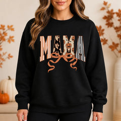 Halloween Mama Shirt with MAMA Bow Coquette Pumpkin Ghost Bat Fall Mom Design