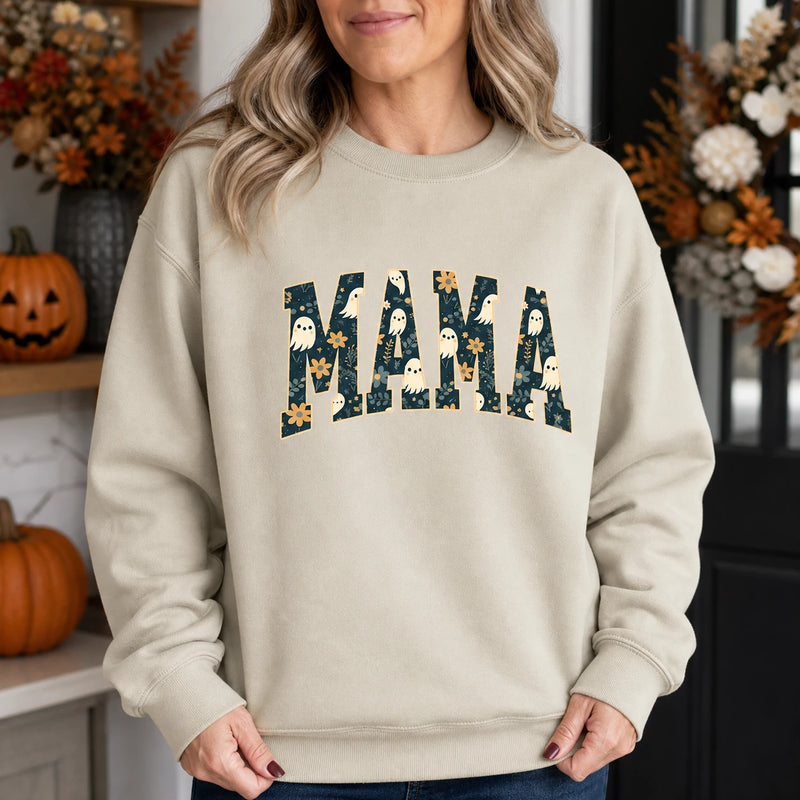 Halloween Mama Sweatshirt Cute Ghost Floral Mom Fall