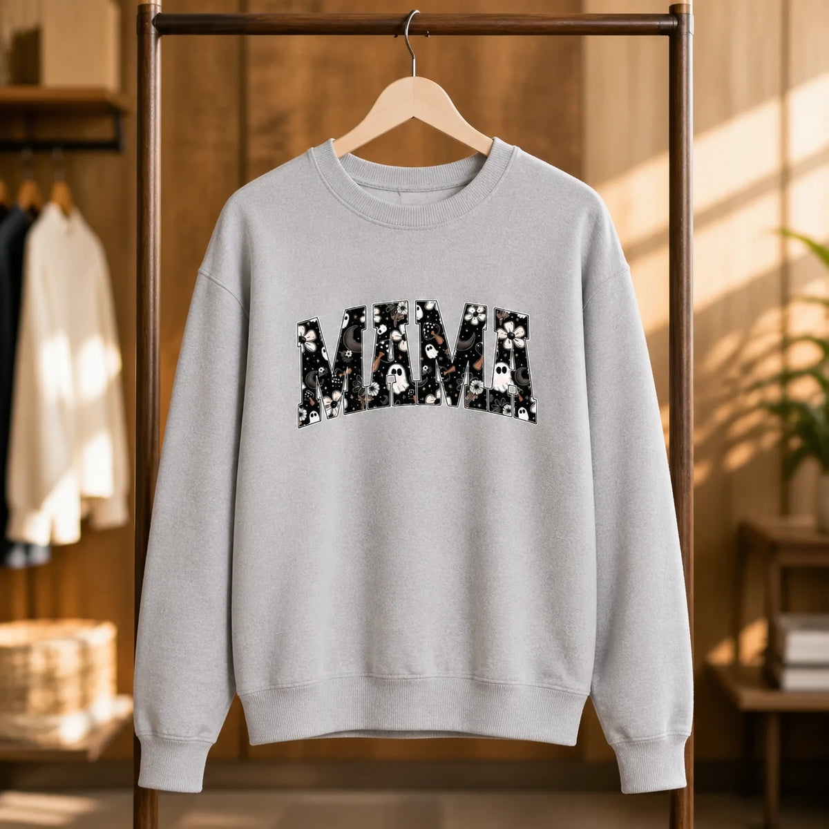 Halloween Mama Sweatshirt Cute Ghost Floral MAMA Shirt for Spooky Season Moms