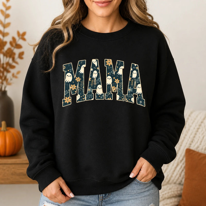 Halloween Mama Sweatshirt Cute Ghost Floral Mom Fall