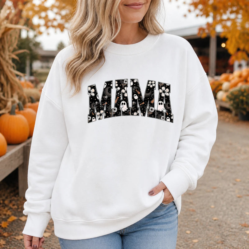 Halloween Mama Sweatshirt Cute Ghost Floral MAMA Shirt for Spooky Season Moms