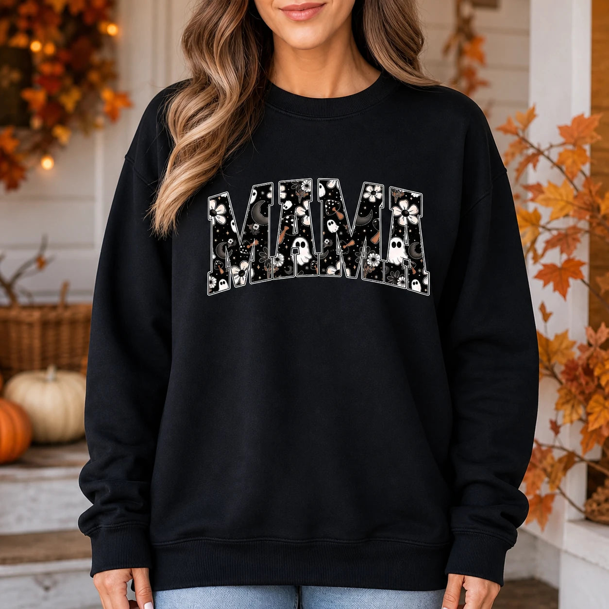 Halloween Mama Sweatshirt Cute Ghost Floral MAMA Shirt for Spooky Season Moms