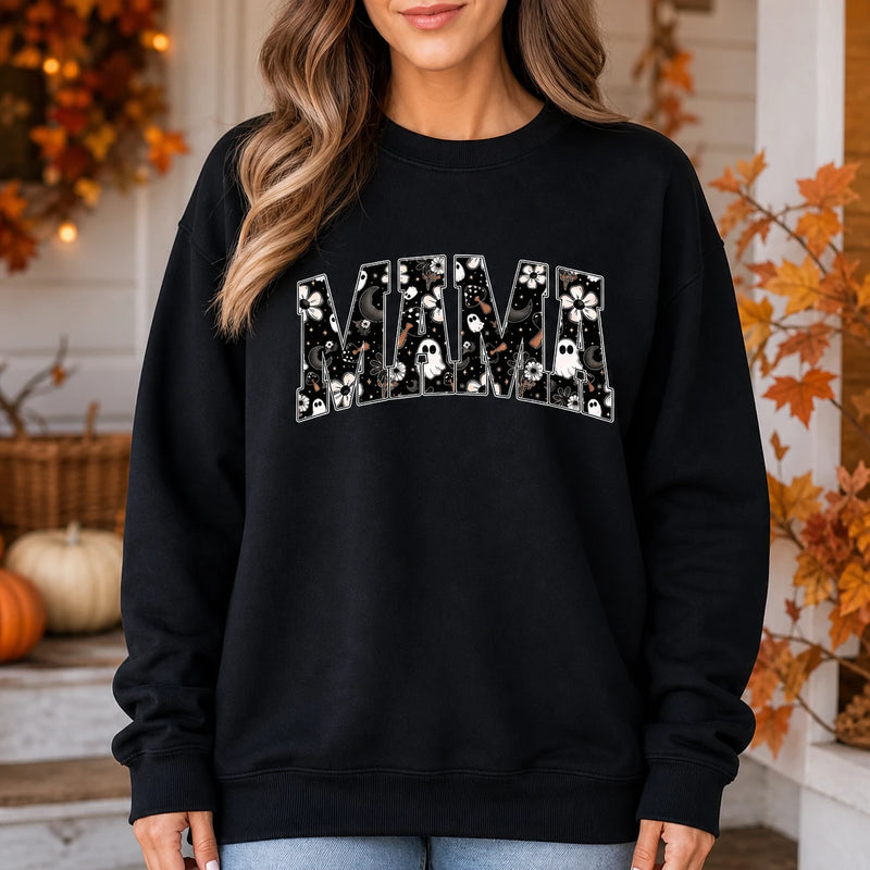 Halloween Mama Sweatshirt Cute Ghost Floral MAMA Shirt for Spooky Season Moms