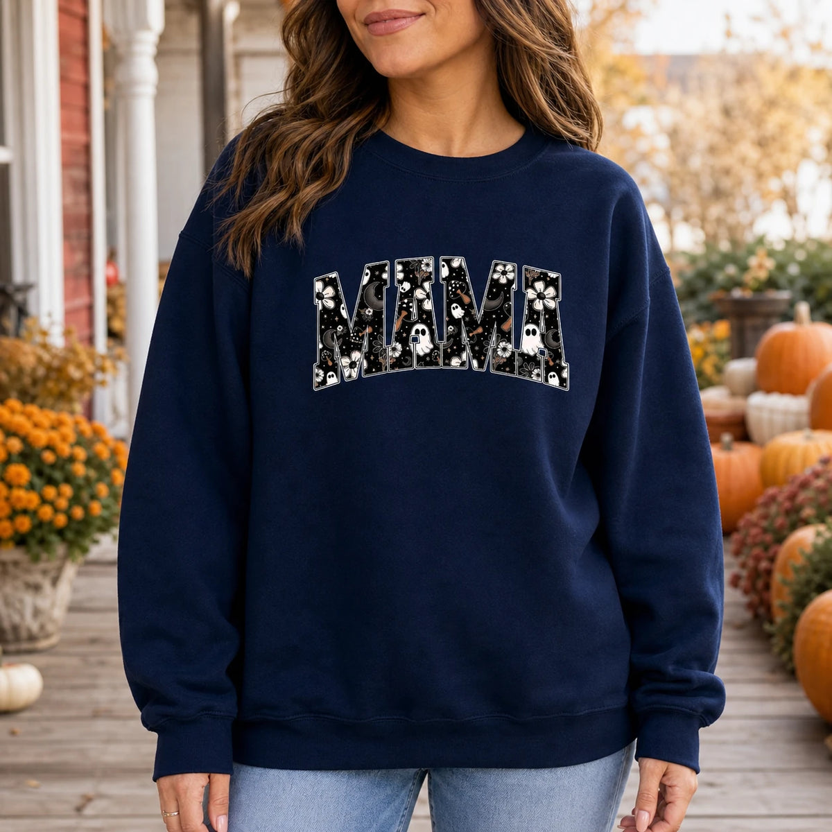 Halloween Mama Sweatshirt Cute Ghost Floral MAMA Shirt for Spooky Season Moms