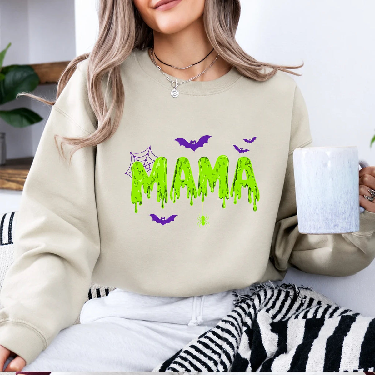Halloween Mama Sweatshirt Cute MAMA Slime Graphic Spooky Mom October Style