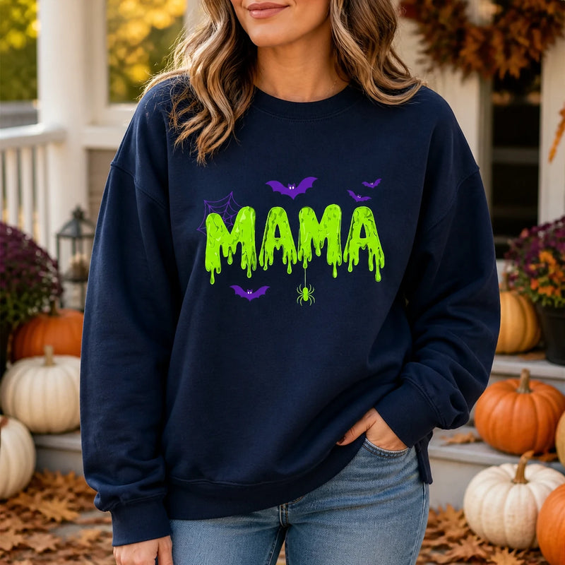 Halloween Mama Sweatshirt Cute MAMA Slime Graphic Spooky Mom October Style