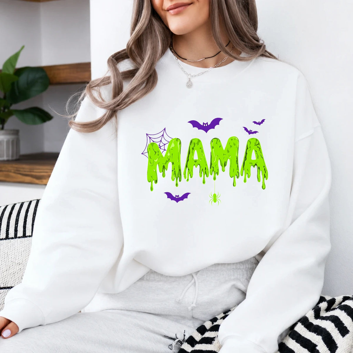 Halloween Mama Sweatshirt Cute MAMA Slime Graphic Spooky Mom October Style