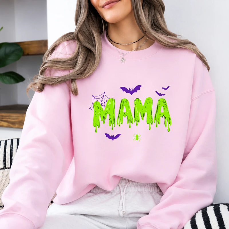 Halloween Mama Sweatshirt Cute MAMA Slime Graphic Spooky Mom October Style