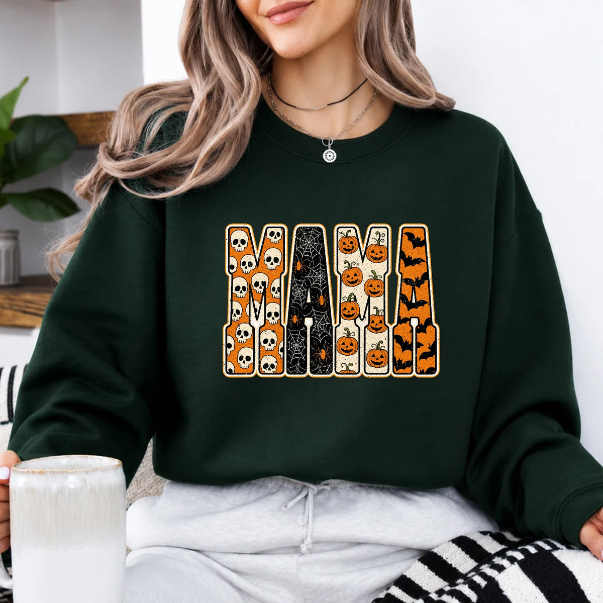 Halloween Mama Sweatshirt Mama Halloween Mom Women Vintage Spooky Design