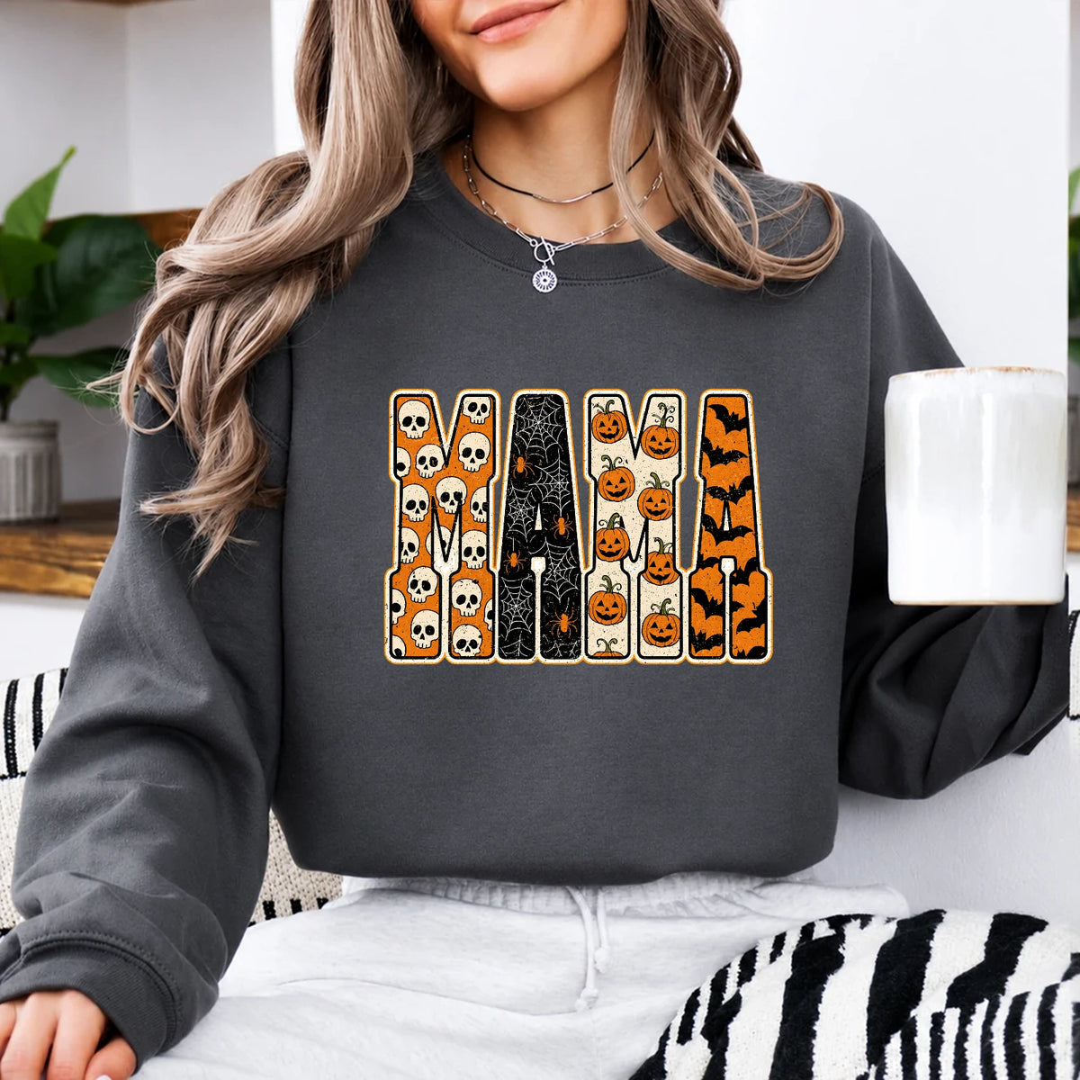 Halloween Mama Sweatshirt Mama Halloween Mom Women Vintage Spooky Design