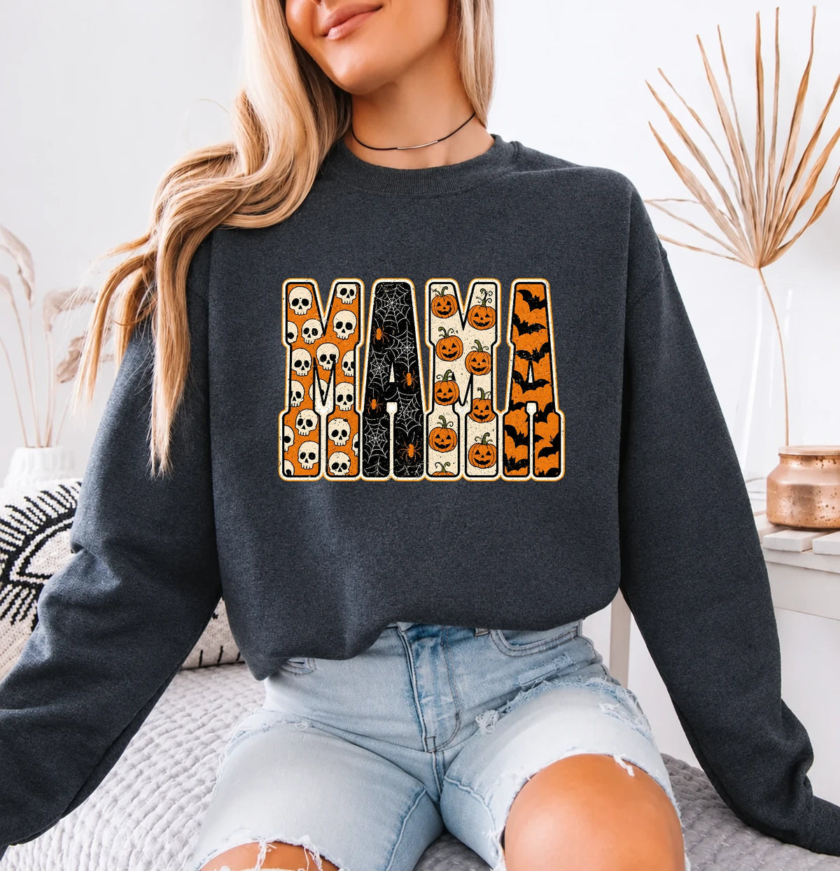 Halloween Mama Sweatshirt Mama Halloween Mom Women Vintage Spooky Design