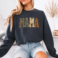 Halloween Mama Sweatshirt MAMA Pumpkin Design Halloween Mom Women Cute Leopard Checkerboard Style