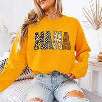 Halloween Mama Sweatshirt MAMA Pumpkin Design Halloween Mom Women Cute Leopard Checkerboard Style