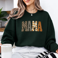Halloween Mama Sweatshirt MAMA Pumpkin Design Halloween Mom Women Cute Leopard Checkerboard Style