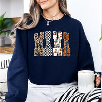 Halloween Mama Sweatshirt MAMA Pumpkin Leopard Design Halloween Women Cute Pattern Style