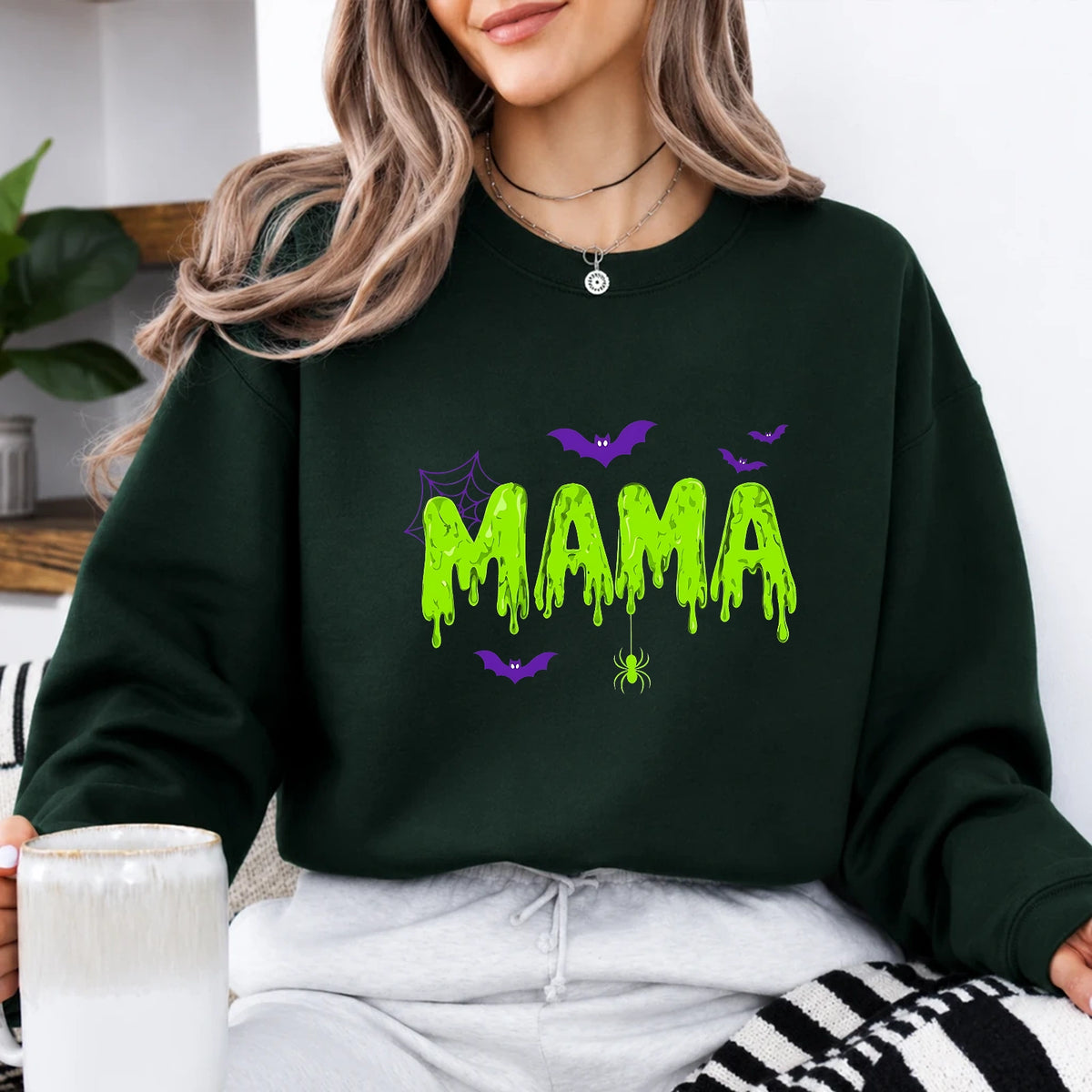 Halloween Mama Sweatshirt MAMA Slime Design Halloween Mom Women Cute Spooky Style