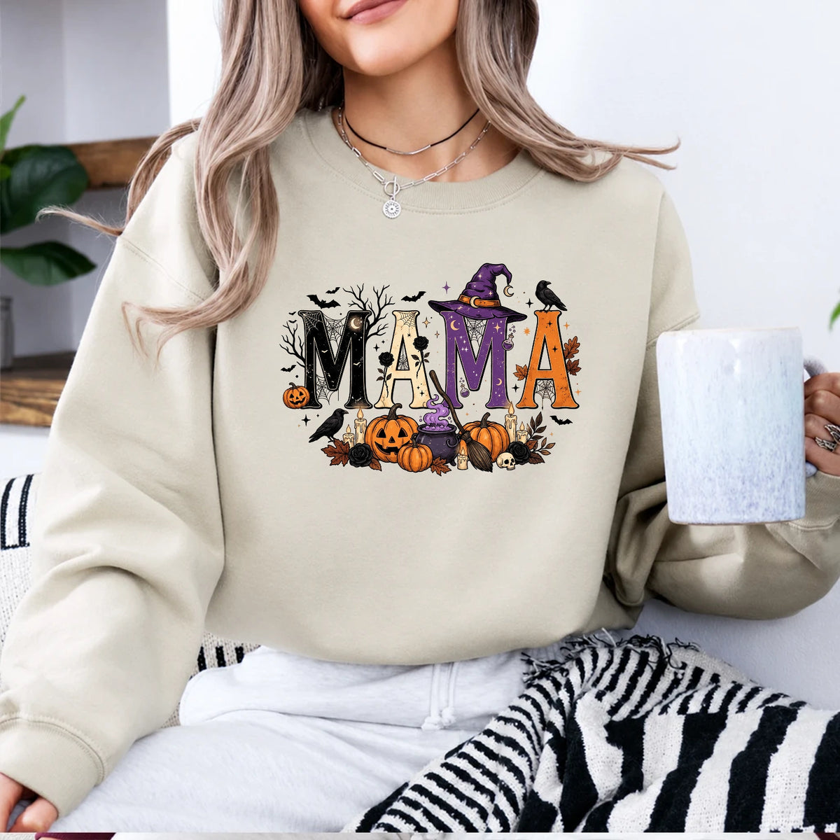 Halloween Mama Sweatshirt, MAMA Spooky Witch Pumpkin Design, Halloween Mom, Women, Cute Spooky Style