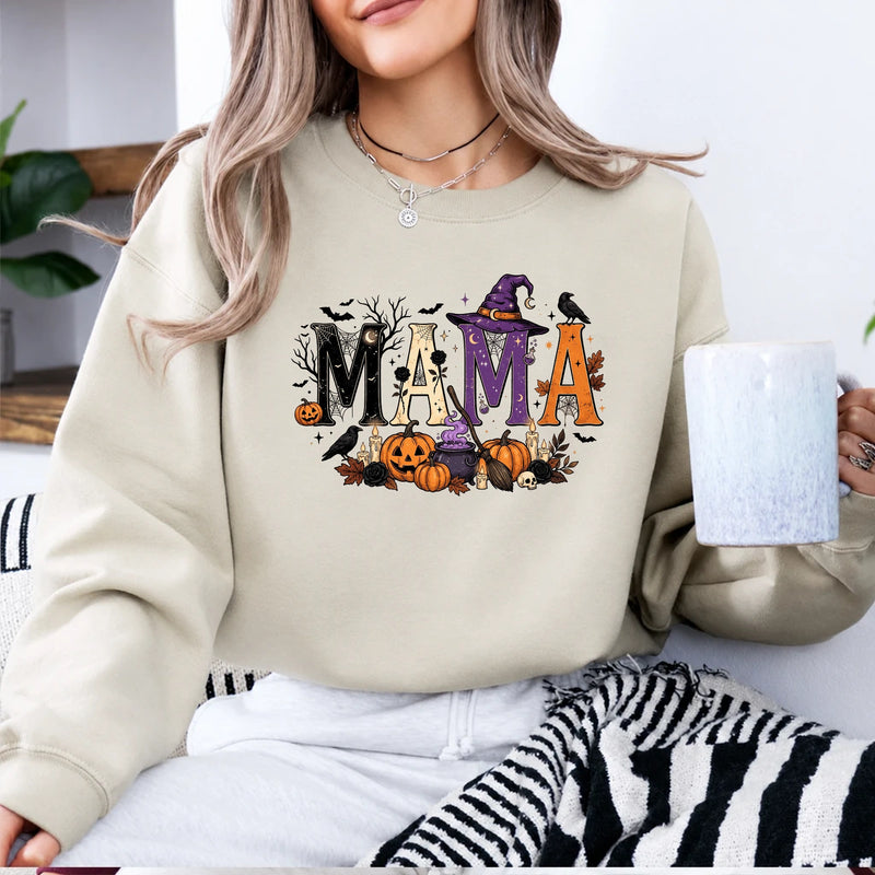 Halloween Mama Sweatshirt, MAMA Spooky Witch Pumpkin Design, Halloween Mom, Women, Cute Spooky Style