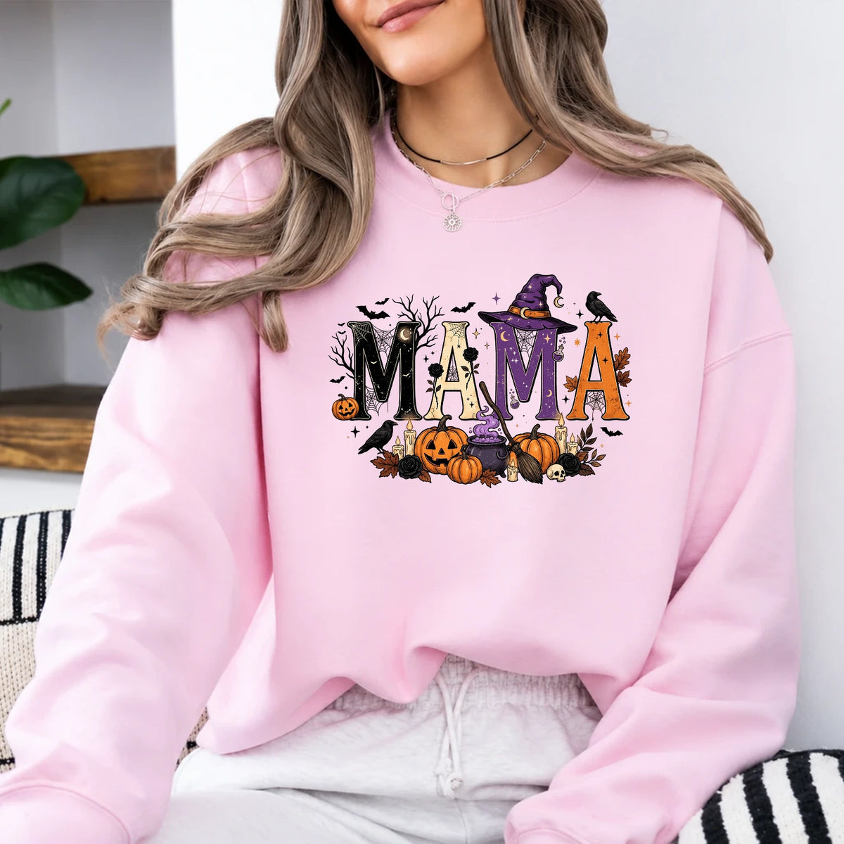 Halloween Mama Sweatshirt, MAMA Spooky Witch Pumpkin Design, Halloween Mom, Women, Cute Spooky Style