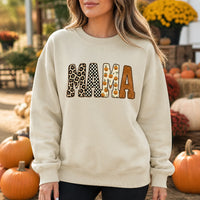 Halloween Mama Sweatshirt Pumpkin MAMA Graphic Cute Leopard Checkerboard Fall Mom Crewneck
