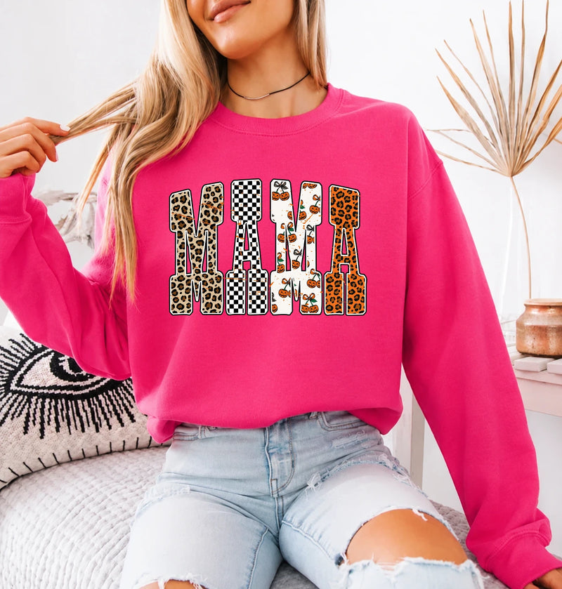Halloween Mama Sweatshirt with Pumpkin Leopard MAMA Design for Women