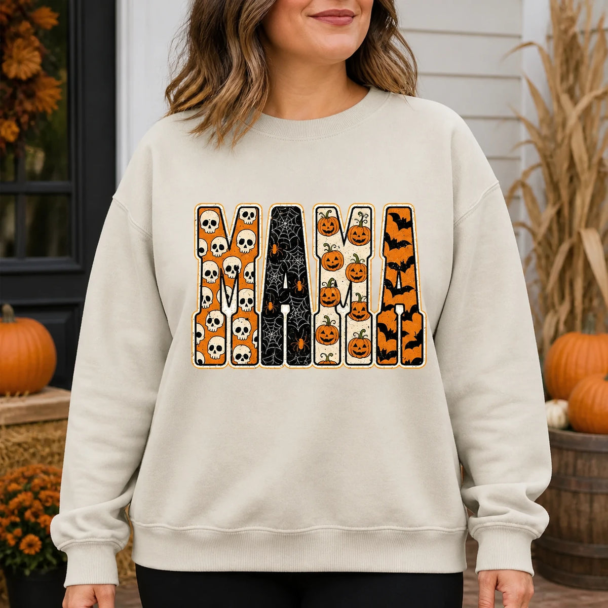 Halloween Mama Sweatshirt with Pumpkin Spooky Vintage Mom Graphic