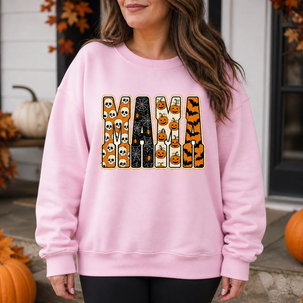 Halloween Mama Sweatshirt with Pumpkin Spooky Vintage Mom Graphic