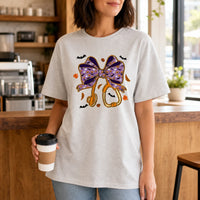 Halloween Nurse Bow Shirt Purple Stethoscope Coquette Graphic Tee Spooky Medical Fall Gift for Women