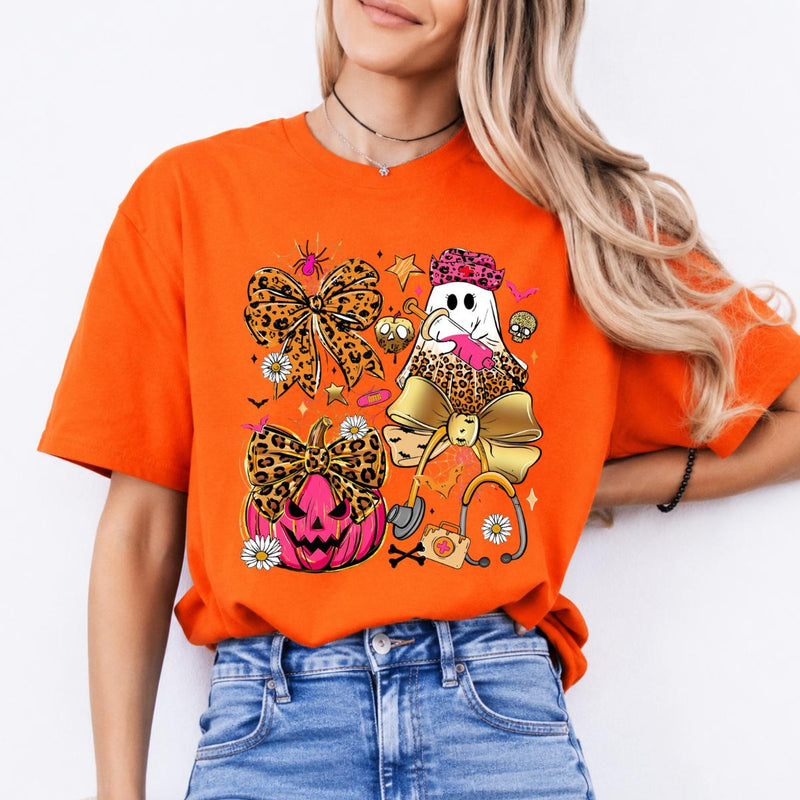 Halloween Nurse Coquette Shirt Cute Ghost Pumpkin Bow Medical Tee Sweatshirt