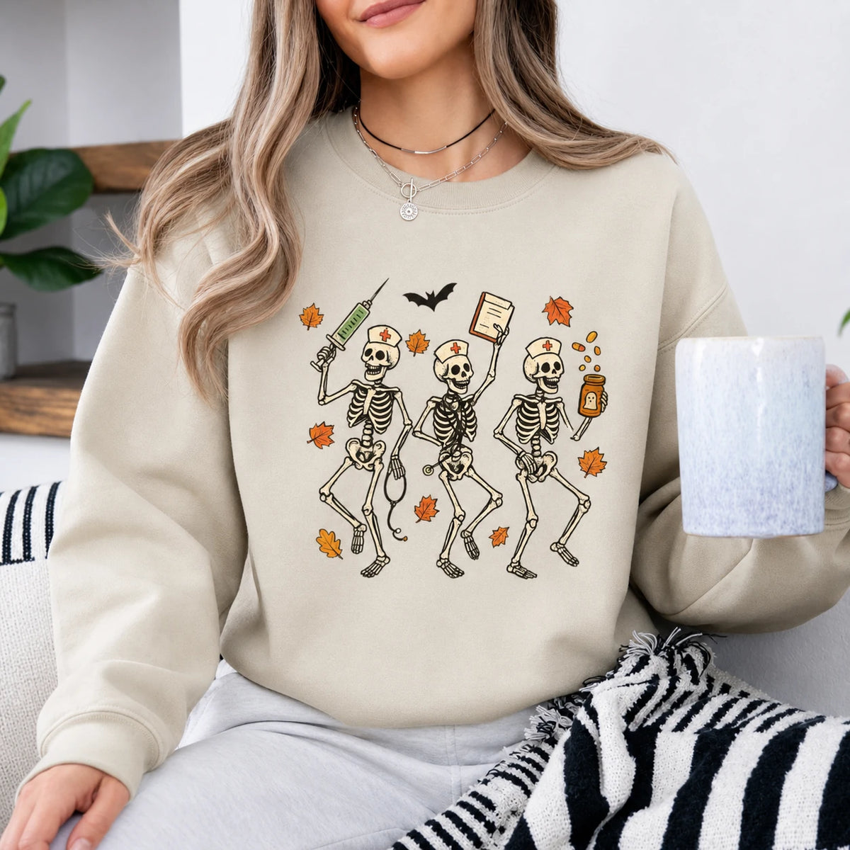 Halloween Nurse Skeleton Shirt Dancing Nurse Graphic Tee Spooky Medical Fall Gift