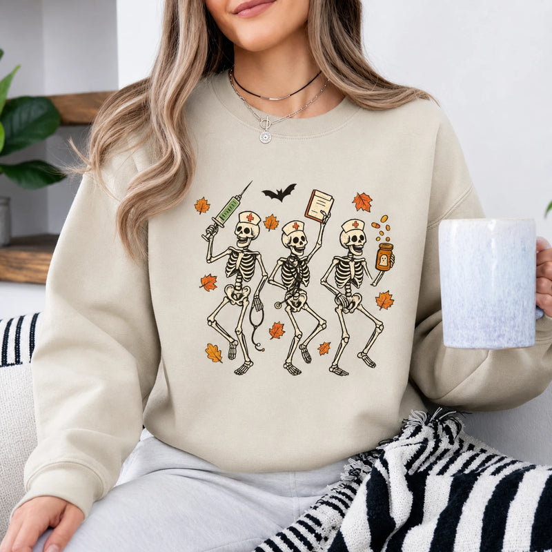 Halloween Nurse Skeleton Shirt Dancing Nurse Graphic Tee Spooky Medical Fall Gift