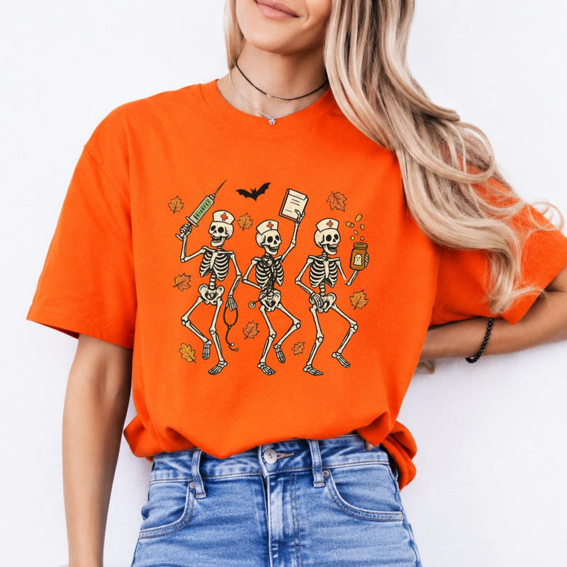 Halloween Nurse Skeleton Shirt Dancing Nurse Graphic Tee Spooky Medical Fall Gift