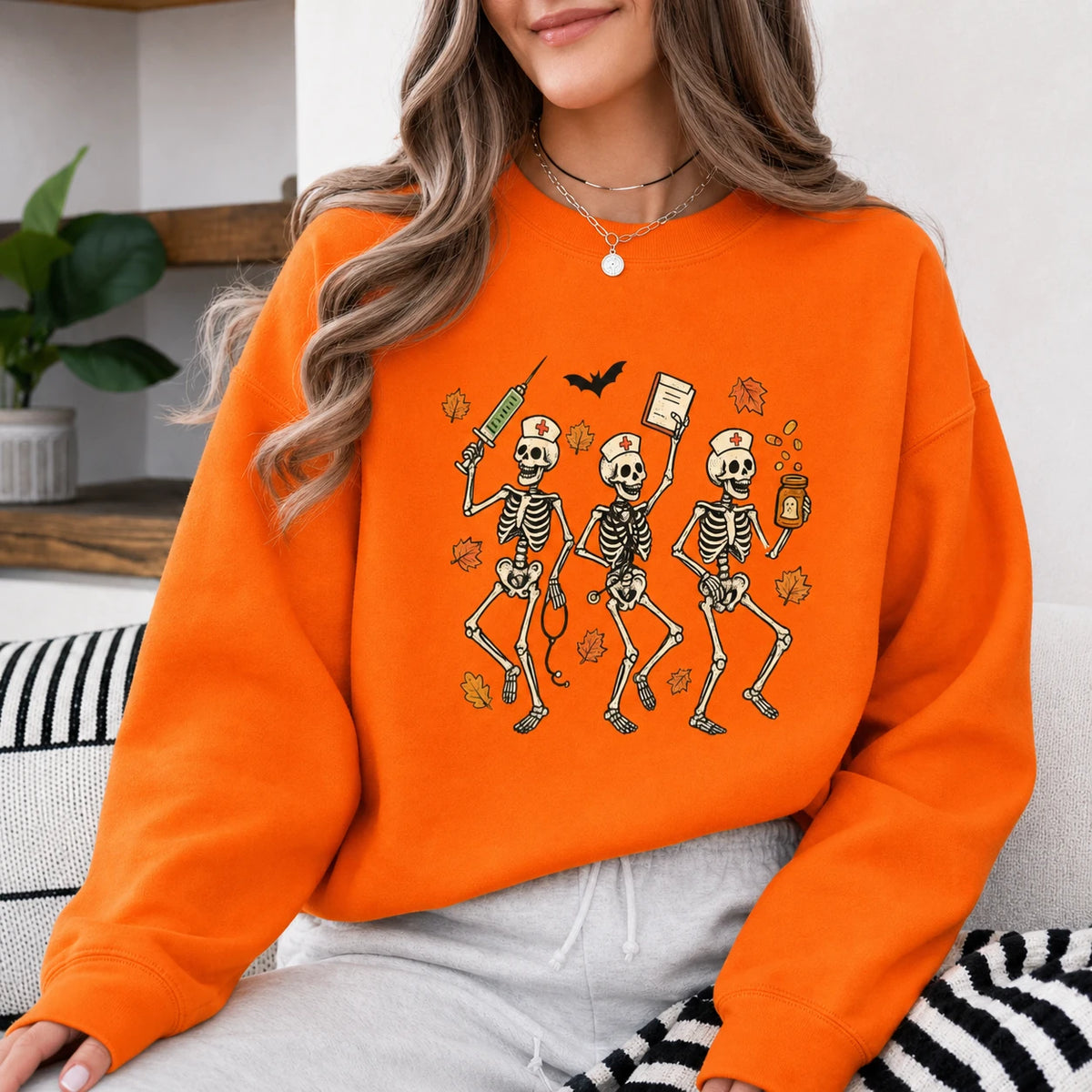 Halloween Nurse Skeleton Shirt Dancing Nurse Graphic Tee Spooky Medical Fall Gift